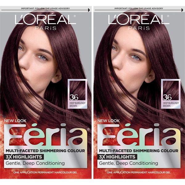 L'Oreal Paris Feria Multi-Faceted Shimmering Permanent Hair Color, Chocolate Cherry, Pack of 2, Hair Dye