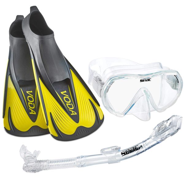 Phantom Aquatics Men's Voda Full Foot Fin Mask Snorkel Set, US 4-5/Eu 36-37, Yellow