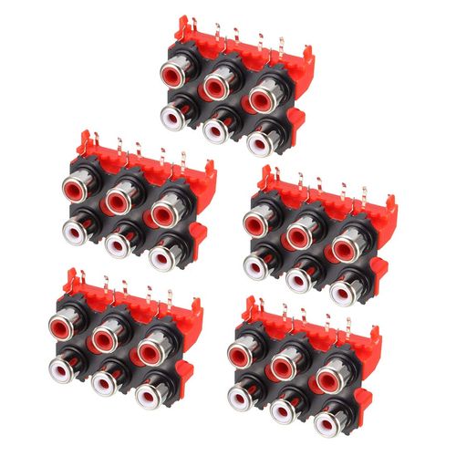uxcell PCB Panel Mount 6 RCA Socket Female Jack Audio Video AV Connector Red 9pins 5Pcs