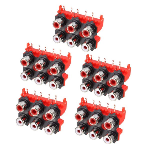 uxcell PCB Panel Mount 6 RCA Socket Female Jack Audio Video AV Connector Red 9pins 5Pcs