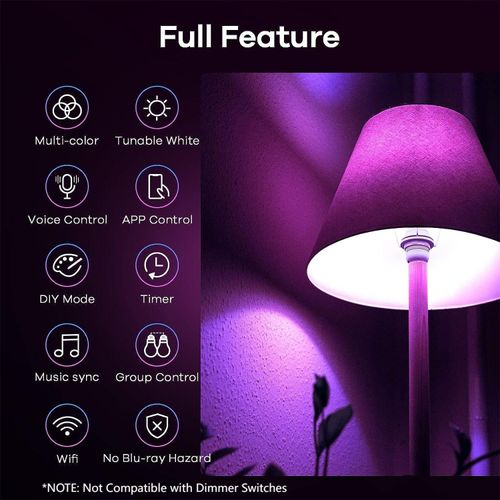 Linkind Matter Smart RGBTW Bulb, Smart Light Bulbs Work with Apple Home, Siri, Google Home, Alexa, SmartThings, Color Changing Light Bulbs Music Sync, Mood Lights, 2.4Ghz WiFi A19 E26 60W 800LM 3 Pack