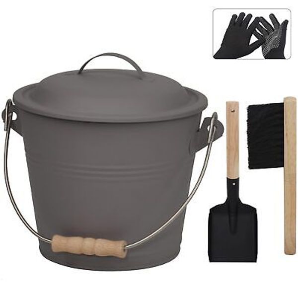 Poofzy Ash Bucket with Lid, 1.3 Gallon Ash Bucket for Fireplace, Metal HOT