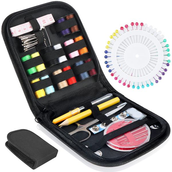 OWill Travel Sewing Kit, 94 pcs DIY Premium Sewing Supplies,Small Sewing Kits for Adults,Beginner, Needle and Thread Kit,Traveling and Emergency Clothing Fixes