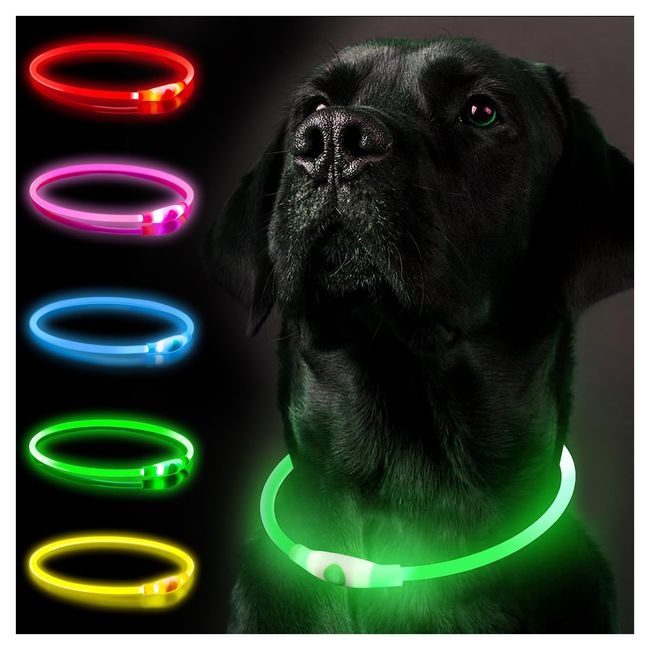 SerDa-Run Leuchthalsband Hund, Hundehalsband Leuchtend Aufladbar, LED Halsband für Hunde Leuchtband Hund Einstellbare Größe Hunde Leuchthalsband,Lichtmodi Sicherheit für Ihren Hund in der Nacht(Grün)