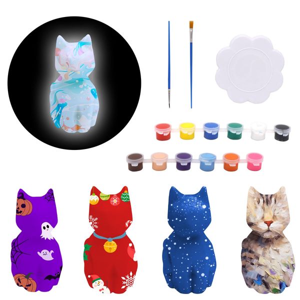 Paint Your Own Cat Lamp Kit, Arts Crafts Kit DIY Crafts Night Light, Painting Kit Art Supplies For Boys Girls Age 8-12, Cat Lover Crafts Gifts for Kids Bedroom Decor Holiday Birthday Halloween Party