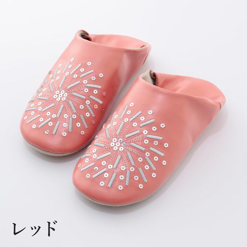 Daido DF22H06 Home Slippers, Morocan Babouche, Size M - 9.8 inches (25 cm), Indoor Slippers, red