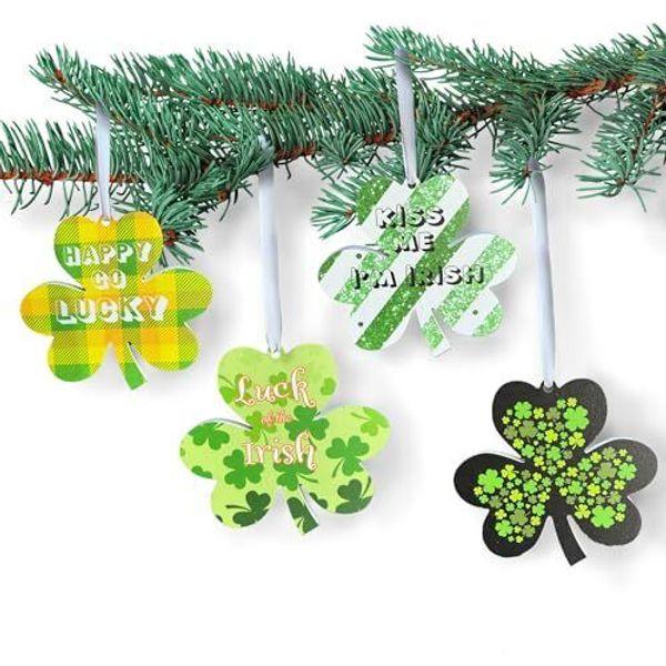 St. Patricks Day Decorations Shamrock Ornaments 4pc Set, PVC, Irish Decor