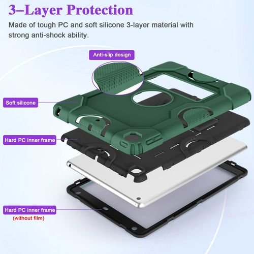 ZoneFoker for iPad 9th Generation Case, iPad 8th 7th Generation Case, iPad 10.2 Inch 2021/2020/2019 Case, Heavy Duty Rugged Shockproof Protective Cover with Kickstand for Kids Dark Green