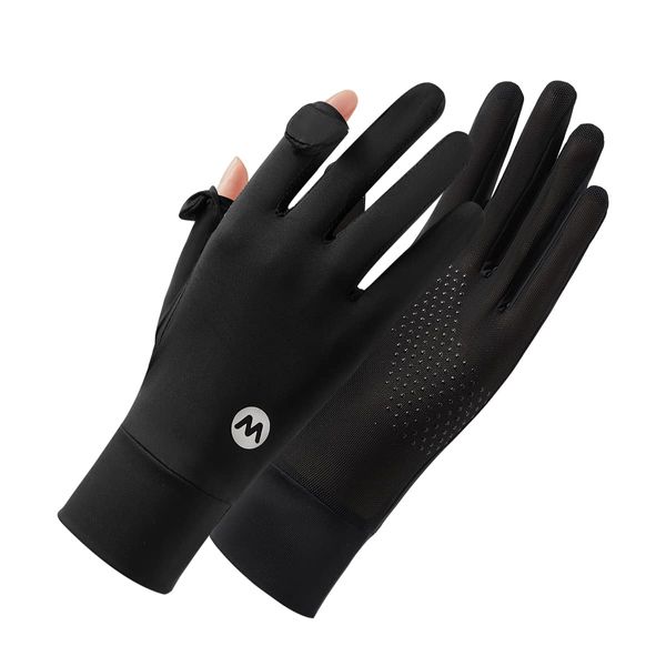 MEPOKI Women's Gloves, Thin UPF50+, Mesh Palm Ventilation Design, Keeps You Dry Even in Summer, Cool to the Touch, Supports 2 Fingers on the Right Hand, Touch Panel, UV Gloves, Sun Protection Gloves,