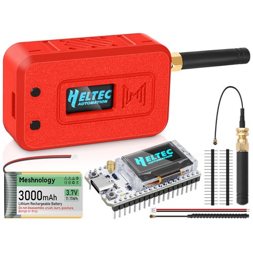 1 Set ESP32 Lo Ra V3 Module Board with 915 MHz Antenna + 3000mAh Battery + Case - Integrated WiFi Blue Tooth SX1262 CP2102 0.96” OLED Display Type C for Ar duino Lora Mesh Tastic IOT (N35, Red)