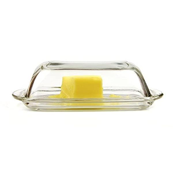 Kangaroo Glass Butter Dish with Lid - Elegant Crystal Glass to Hold Stick of Butter, Block of Cream Cheese & Serving Dish for Dishes & Small Fruits - Clear Butter Tray for Refrigerator & Counter Top