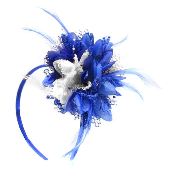 Caprilite Electric Royal Blue and White Fascinator on Headband for Ascot Weddings