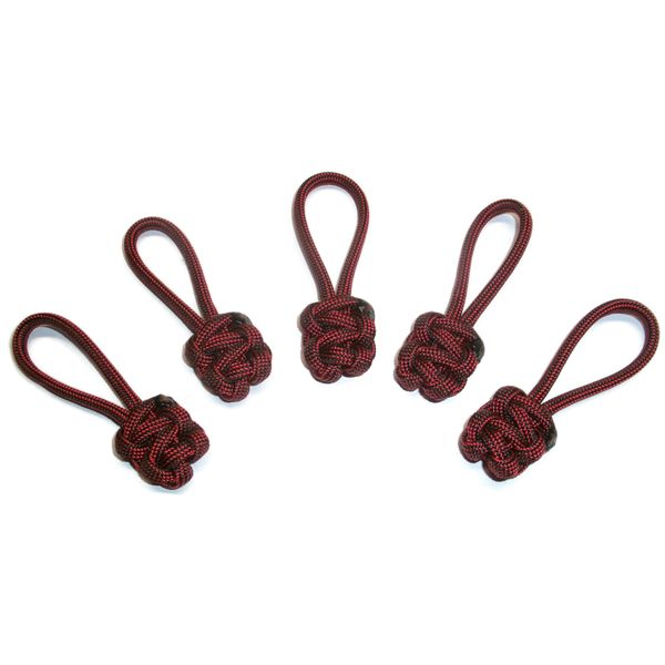 RedVex Paracord Zipper Pulls/Lanyards - Lot of 5 - ~2.5 - Red & Black (Licorice)