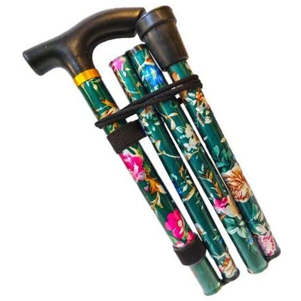 Walking Stick Adjustable Folding Walking Cane Lightweight Collapsible Cane Height Adjust Lightweight Flexible Durable Soft Grip Pole Aid Mobility Arthritis Non Slip (GREEN FLOWER)