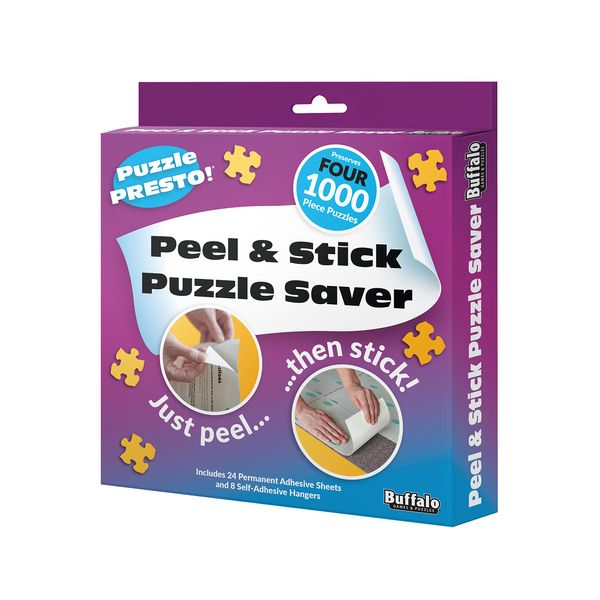 (4 Pack) Puzzle Presto! Peel & Stick Puzzle Saver: The Original and Still The Best Way to Preserve Your Finished Puzzle! 24 Adhesive Sheets and 8 Adhesive Hangars.