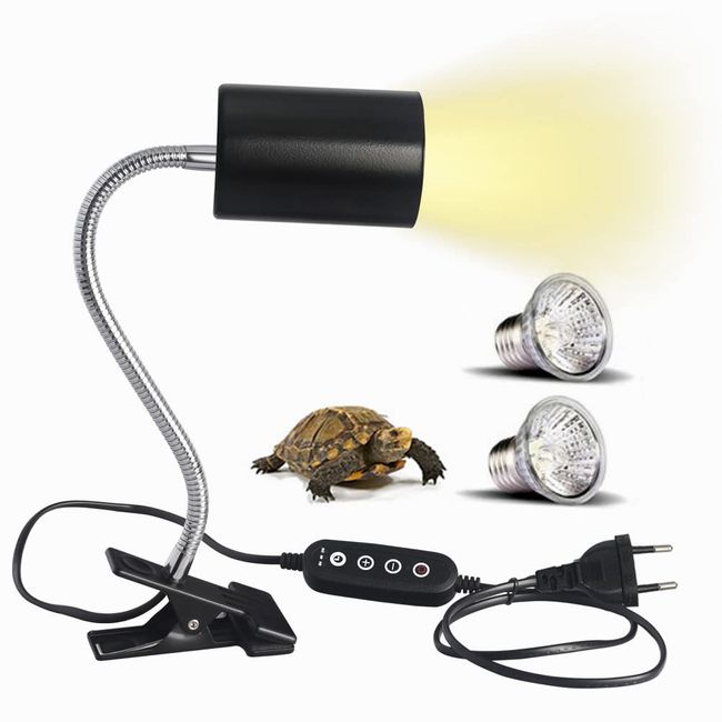 CHAUYI... Reptile Light, Turtle, UVB, Light Retention Bulb, Adjustable Light, Timing, 50W + 75W, Includes 2 Lamps, Analog Sun, Iron Clamp, 360, Angle Adjustment, UV Light, Reptile Light, Reptile