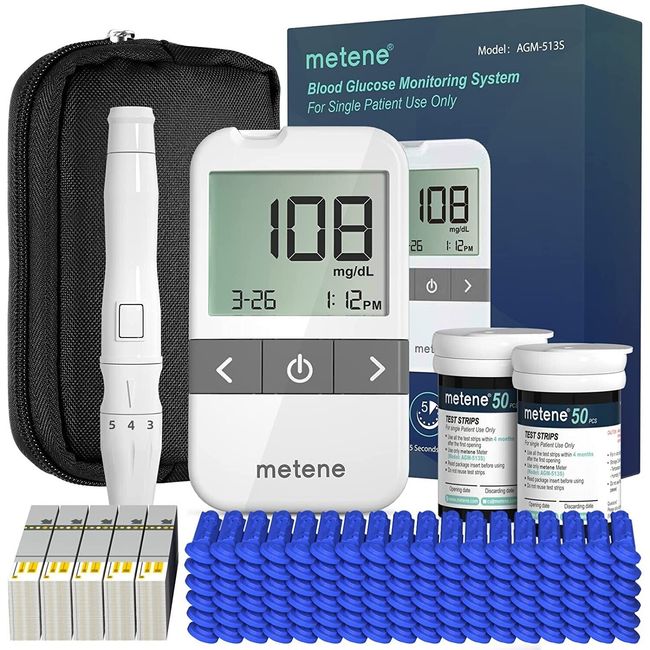 Metene TD-4116 Blood Glucose Monitor Kit, 100 Glucometer Strips, 100 Lancets