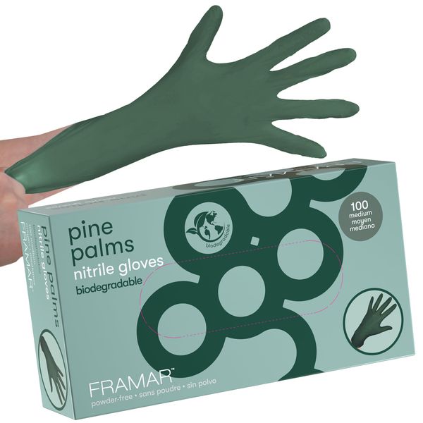 FRAMAR Green Nitrile Gloves Medium – Biodegradable Gloves Disposable, Disposable Gloves Medium, Green Gloves, Non Latex Gloves Medium, Latex Free Gloves Medium, Rubber Gloves Medium – 100 Pk