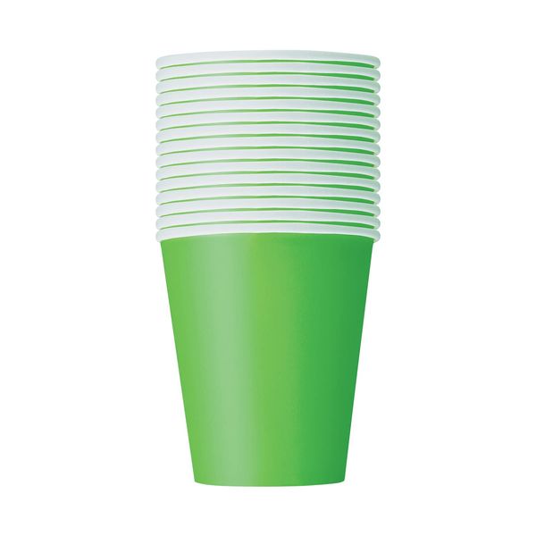 Trimming Shop Premium Disposable Paper Cups, 9oz (266ml) Lime Green Party Cups Disposable Party Tableware for Indoor, Outdoor Dining, Birthday, Wedding, BBQ, Garden Party, 14pcs