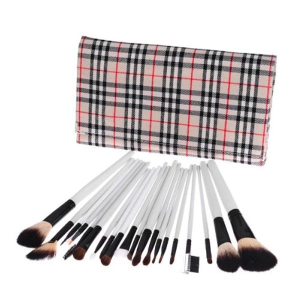 Professional Designer 20pc Piece Goat Hair Make Up Brush Set In Smart Checkered Case