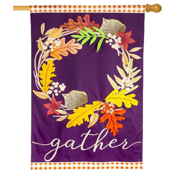 Linen Gather Fall Leaves Wreath Decorative House Flag
