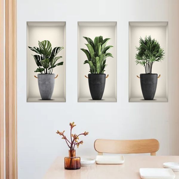 Condessacity Wall Stickers, Flower Pots, Plants, Wallpaper Stickers, Stylish, Green Potted Plants, Wall Stickers, Monstera, Fake Windows, Sticker, Cafe Style, Living Room, Bedroom, Wallpaper, Wall Sticker, Decoration, Removable, Wall Decor