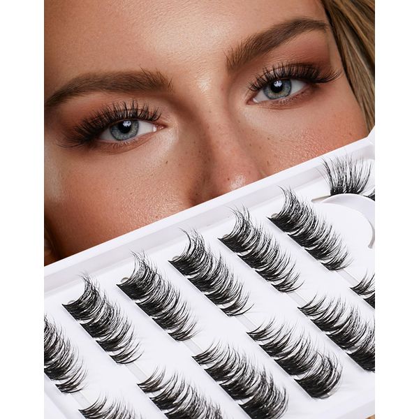 Lash Clusters Wispy Cat Eye Individual Lash Extensions Natural Cluster Lashes 9-15MM DIY Eyelash Extension C Curl Eyelash Cluster 7 Pairs