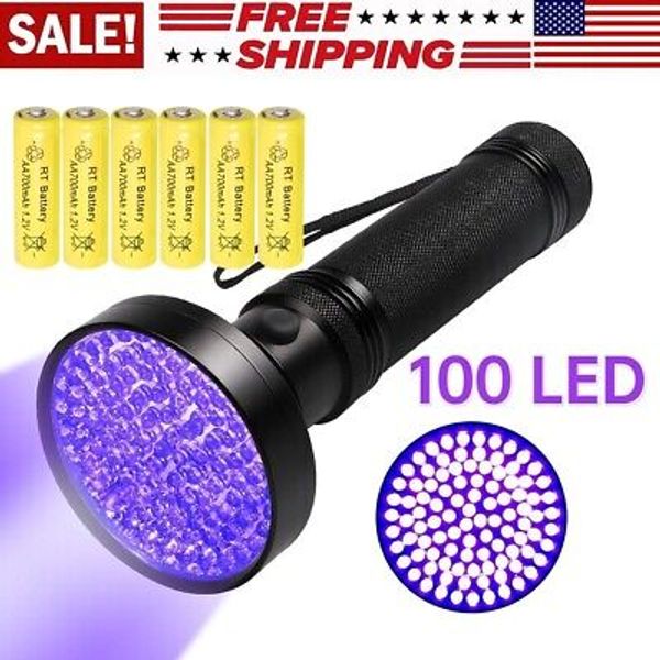 UV 100 LED Flashlight Blacklight 395nM Pet Urine Detector with AA NiMH Batteries