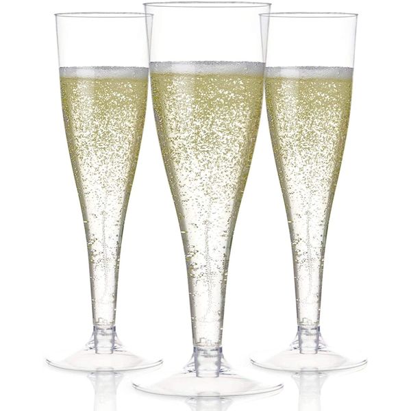 Prestee 24 Pack Disposable Clear Champagne Flutes for Parties, Weddings, Mimosa Bars - Plastic Toasting Glasses With Mimosa Glasses