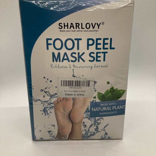 SHARLOVY Foot Peel Mask and Foot Moisturizing Mask 12 Pack Made W Natural Plant