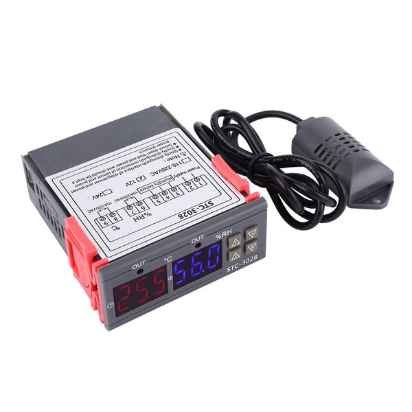 STC-3028 Temperature Control 12V/24V/110V /220V Digital Display Temperature and Humidity Controller Meter with Integrated Sensor (12V)
