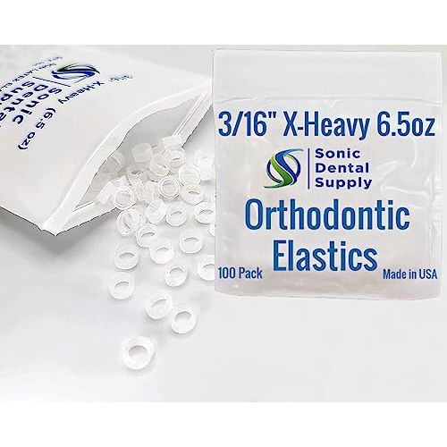3/16 Inch Orthodontic Elastic Rubber Bands - 100 Pack - Clear Latex Free, X- Heavy 6.5 Ounce Small Rubberbands, Braces, Dreadlocks Hair Braids, Teeth Gap, Packaging, Crafts - Sonic Dental -Made in USA