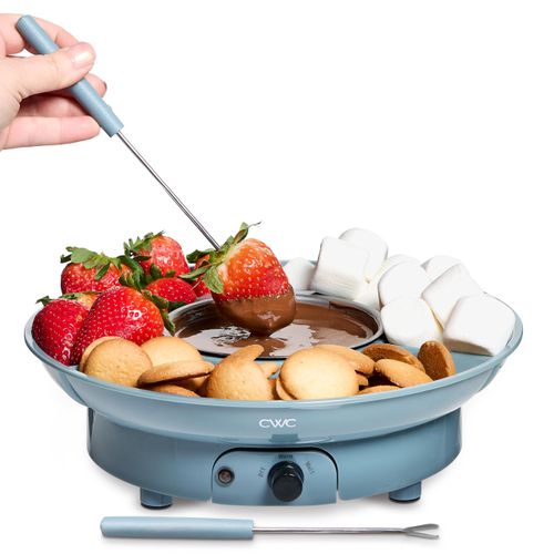 Electric Chocolate Fondue Pot – 260ml Melting Pot for Cheese, Caramel, Dessert – Includes 2 Forks & Detachable Bowl – Mini Fondue Maker for Parties, Gifts, Date Night, Slate Blue