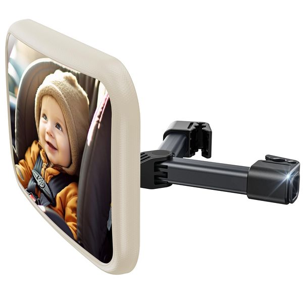 TAZENI Baby Car Mirror for Baby Hook Clip Design Shake Baby Mirror for Car Seat Mirror Rear Facing Never Shake Easy Install Back Seat Mirror for Baby Crystal Clear View ShatterProof Tested White