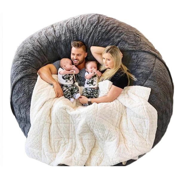 Giant Round Faux Fur Bean Bag Chair Cover - Ultra Soft and Fluffy, For Adults, Machine Washable (No Filler, Cover Only)