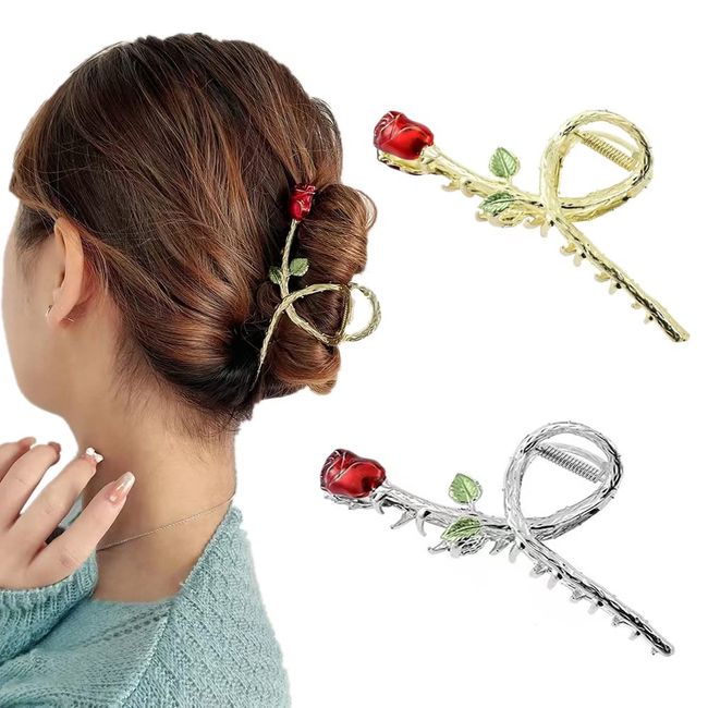 5 Piece Hair Clip, Large Hair Clip, Large Firm, Pearl, Hair Clip, Korean, Stylish, Ladies, Cute, Hair Accessory, Gold (Rose Flower)