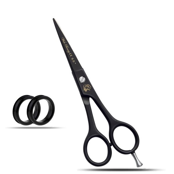 Wish Beauty Professional Hairdressing Scissors Barber Salon Hair Cutting Hair Cutting Scissors – Black Stainless Steel Hair Cutting Scissor – Hairdressing scizzors (Black 5.5")