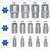 DAKCOS 14-Piece External Torx Socket Set 1/4 Inch 3/8 Inch and 1/2 Inch Sockets E4, E5, E6, E7, E8, E10, E11, E12, E14, E16, E18, E20, E22, E24 Made of CR-V with Matt Chrome Finish