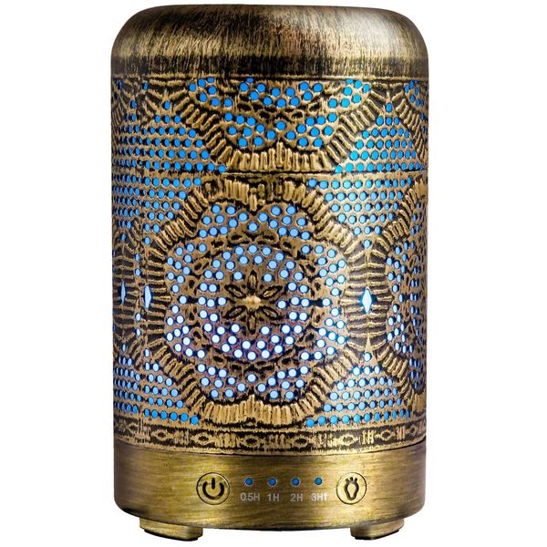 Diffuserlove Aroma Diffuser Humidifier 100 ml Metal Diffuser for Essential Oils 7 Colours Light Aromatherapy Golden