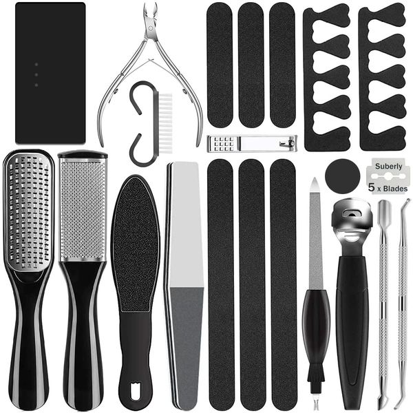 Pedicure Kit 26 in 1 Professional Pedicure Supplies Tools Set Stainless Steel Foot Care Kit Foot Scrubber File Scraper Grater Rasp Dead Skin Remover Callus Remover Shaver for Feet Women Mother’S Day