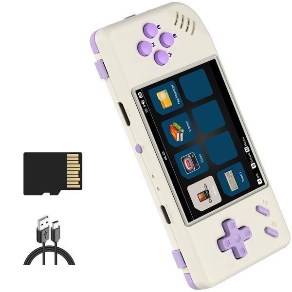 RG28XX Retro Video Handheld Game Console Linux OS Game Player 64G TF Card 5500+ Games 3100mAh Battery Compatible with Bluetooth and WiFi(Beige White)