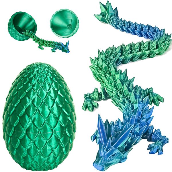 Dragon Eggs with Dragon Inside, 3D Printed Surprise Funny Gifts for Kids, Articulated Dragon Fidget Toys for Adults, Executive Desk Toys Office Room Décor (Christmas Green, M-Size)