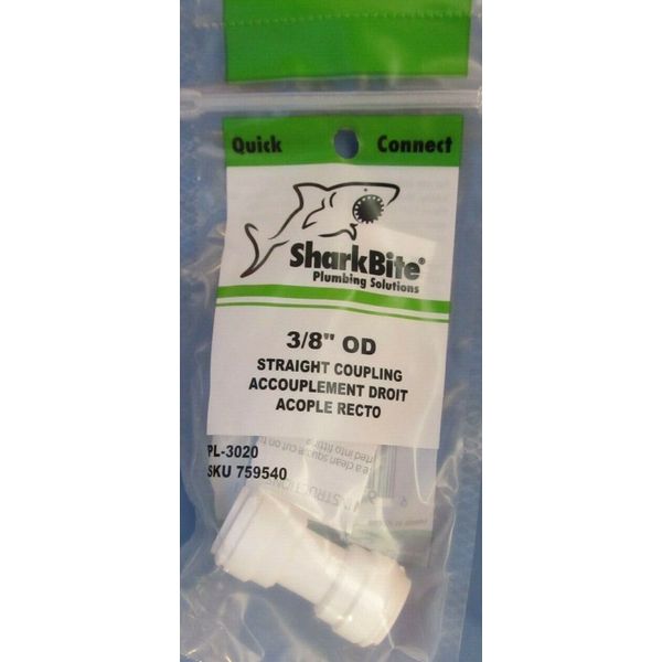 SharkBite  Push to Connect 3/8 in. 3/8. Dia. Coupling  #25425   Plastic  NEW