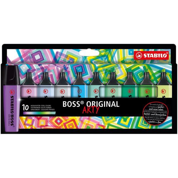 Highlighter - STABILO BOSS ORIGINAL - ARTY - Pack of 10 - Cool Colours