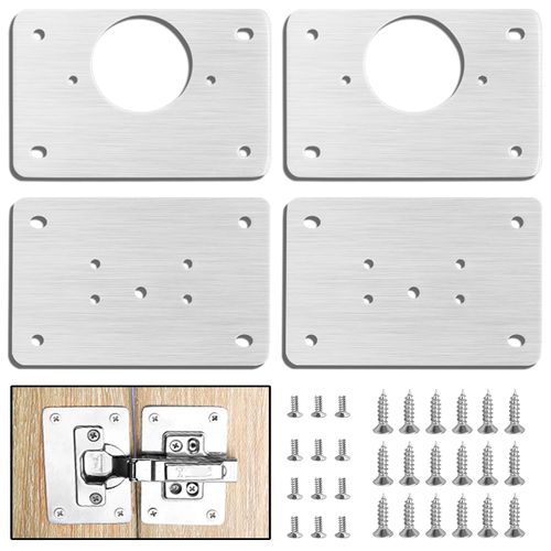 Thick Hinge Repair Plate Kit with Hole for Cabinet, Rust Resistant Stainless Steel Plate Repair Brackets, Easy Installation Hinges with Mounting Screws Fixing for Kitchen Cupboard Door (2 Pairs)