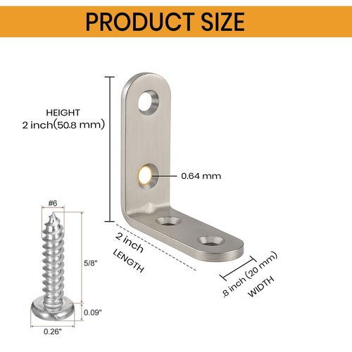 2 Inch Corner Bracket – Zinc-Plated Steel, Pack of 20 with Screws Included, Heavy Duty 4-Hole Design, Rust-Resistant Angle L Bracket for Wood, for Furniture, for Shelf