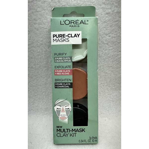 Loreal Paris Pure Clay Masks 3 Pod Mask Clay Kit Purify Exfoliate Brighten