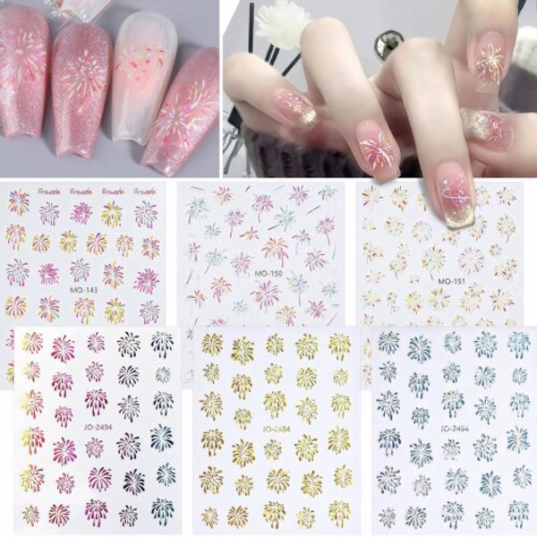 Chisafly Nail Stickers Fireworks New Year&#39;s Nail Stickers New Year&#39;s Festival Fireworks Display Sparkling DIY 3D Yukata Set of 6