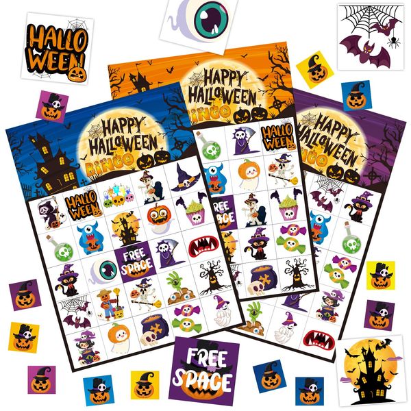 Konsait 39 Sheets Halloween Bingo Game for Kids, Halloween Classroom Games Bingo Supplies Adult Bingo Card Games Halloween Party Games for Kids Halloween Crafts for Classroom School Party Favor