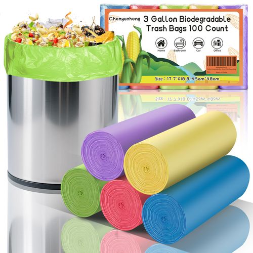 3 Gallon Compostable Bathroom Trash Bags - Mini Small Garbage Bags Colorful 100 Count 12 Liter Mini Waste Basket Liners For Kitchen Office Car Biodegradable Unscented Strong Thick Chenyucheng